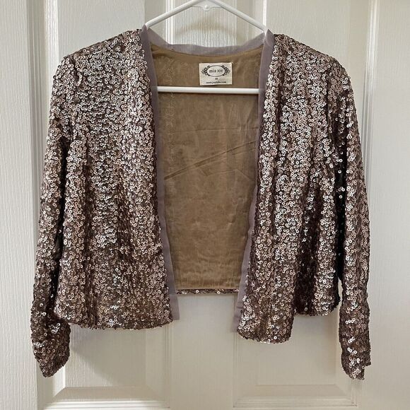 Joyfolie Mia Joy Gold Sequin Livvy Jacket Open Cardigan Girls Size 10 - Picture 1 of 14